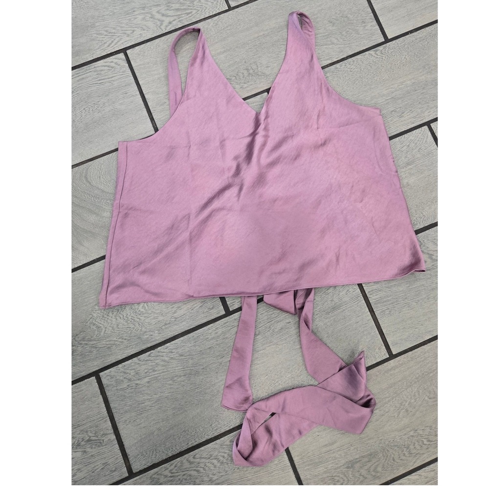 Wildfang Satin V-Neck Tie-Front Camisole Top Mauve Purple XL NWT